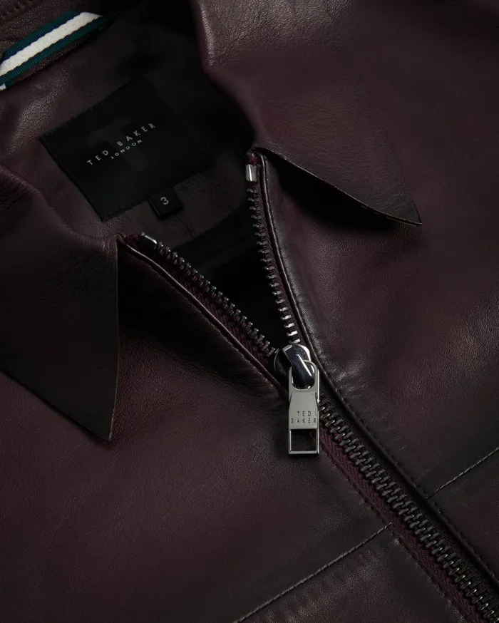 Men JEREM 8211 Classic Collar Leather Jacket Dark Red Ted Baker Coats and Jackets