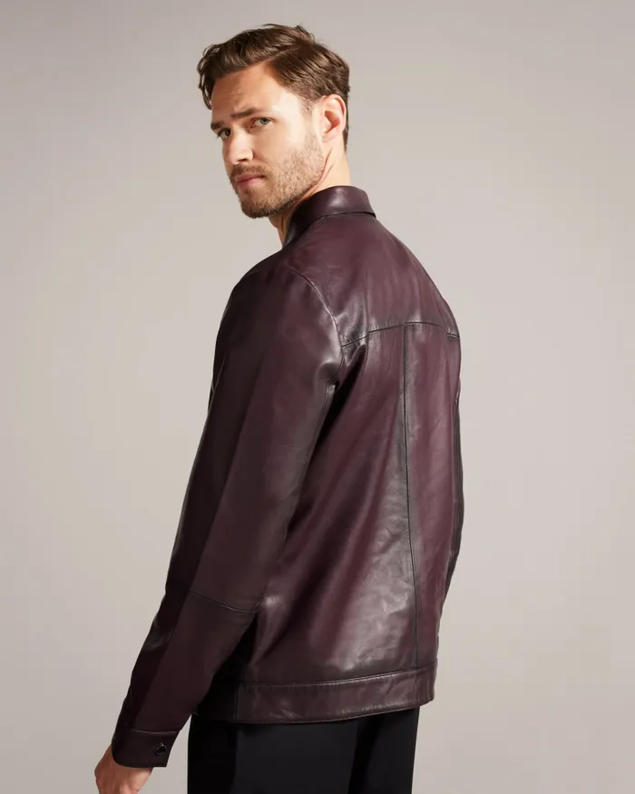 Men JEREM 8211 Classic Collar Leather Jacket Dark Red Ted Baker Coats and Jackets