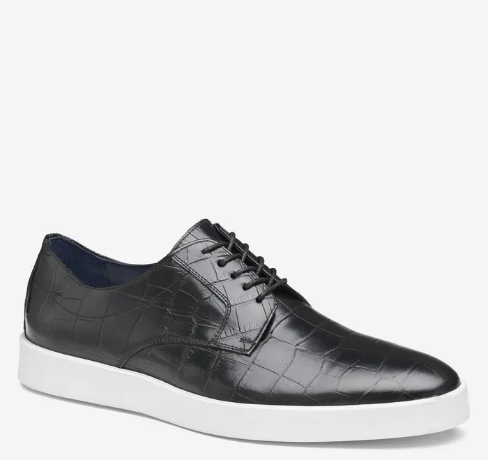 Men Johnston and Murphy Bolivar Plain Toe Black Croc Embossed Calfskin Dress Shoes