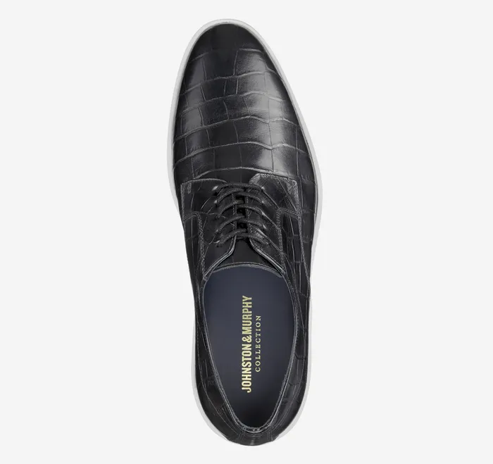 Men Johnston and Murphy Bolivar Plain Toe Black Croc Embossed Calfskin Dress Shoes