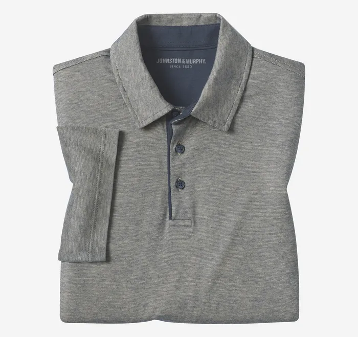 Men Johnston and Murphy Fine Stripe Polo Tan Polos and Tees