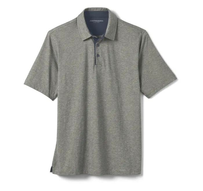 Men Johnston and Murphy Fine Stripe Polo Tan Polos and Tees