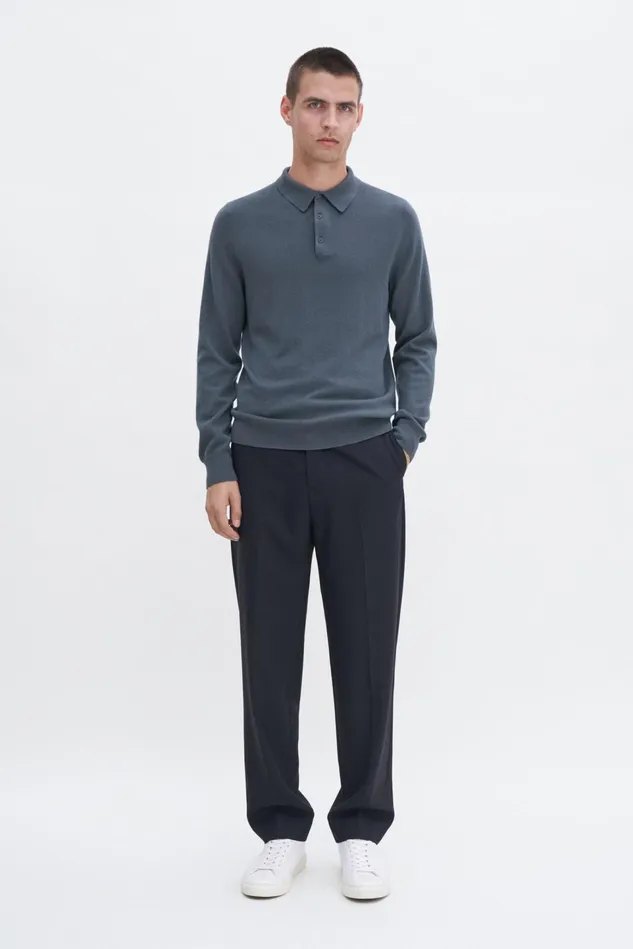 Men Knitted Polo Shirt Green Grey Filippa K Knitwear