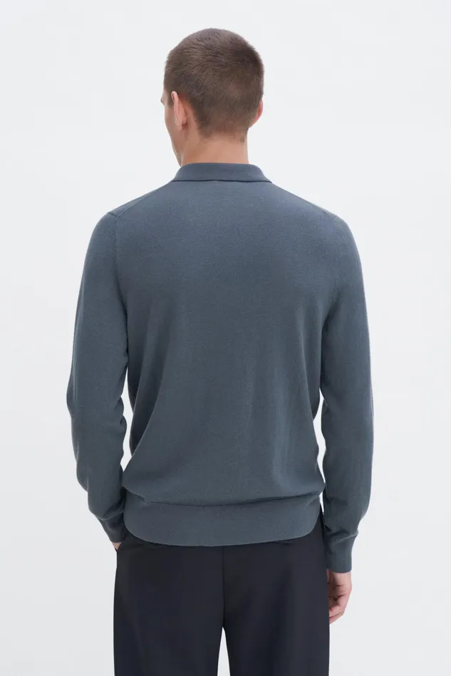 Men Knitted Polo Shirt Green Grey Filippa K Knitwear