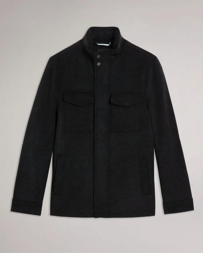 Men KNOWL 8211 Funnel Neck Wool Field Jacket Charcoal Ted Baker Coats and Jackets
