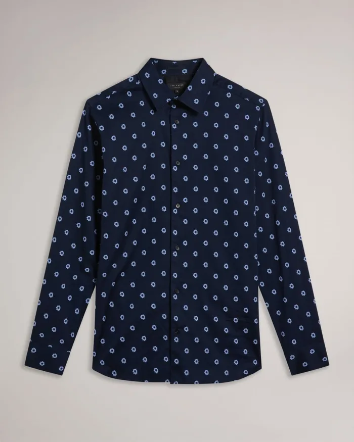 Men KYME 8211 Long Sleeve Ditsy Floral Shirt Navy Ted Baker Shirts