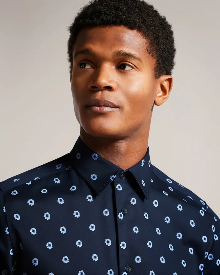 Men KYME 8211 Long Sleeve Ditsy Floral Shirt Navy Ted Baker Shirts