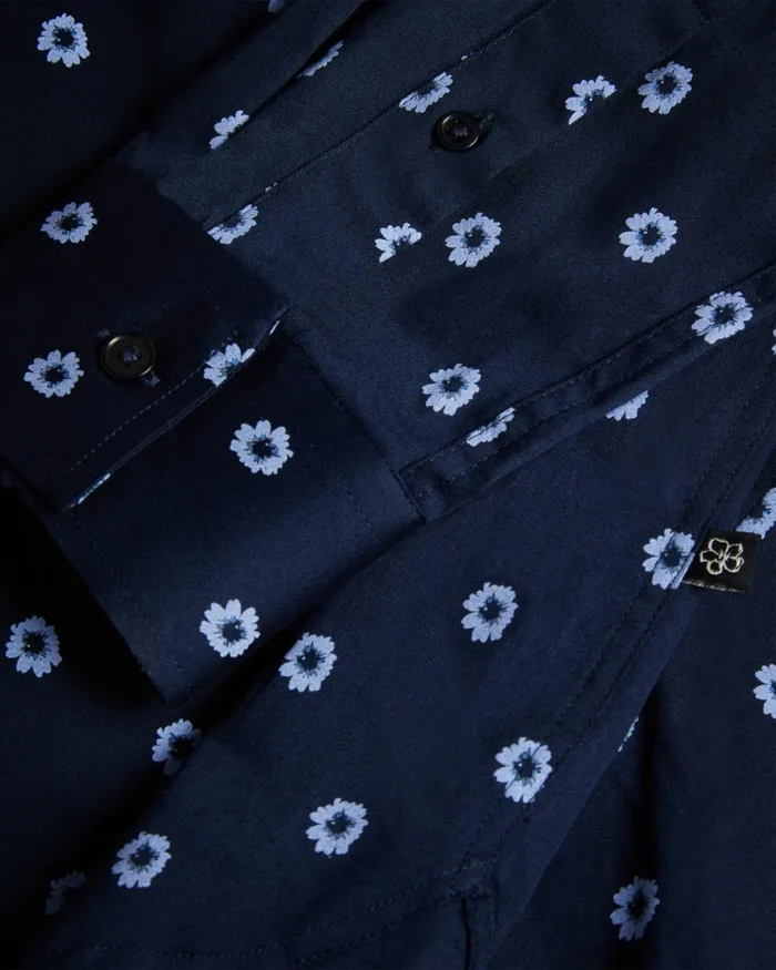 Men KYME 8211 Long Sleeve Ditsy Floral Shirt Navy Ted Baker Shirts