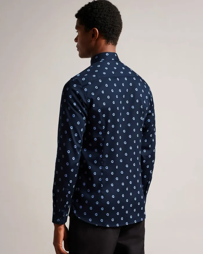 Men KYME 8211 Long Sleeve Ditsy Floral Shirt Navy Ted Baker Shirts