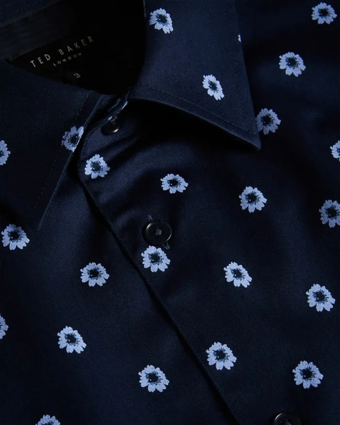 Men KYME 8211 Long Sleeve Ditsy Floral Shirt Navy Ted Baker Shirts