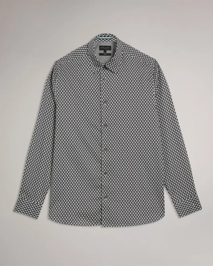 Men LACEBY 8211 Long Sleeve Geometric Print Shirt Black Ted Baker Shirts