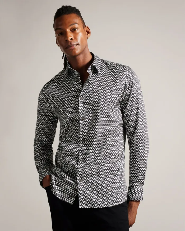 Men LACEBY 8211 Long Sleeve Geometric Print Shirt Black Ted Baker Shirts Men LACEBY 8211 Long Sleeve Geometric Print Shirt Black Ted Baker Shirts