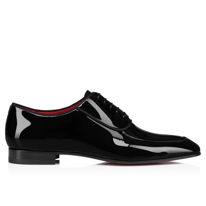 Men Lafitte Oxford 8211 Patent Calf Leather 8211 Black Christian Louboutin Buckles and Laceups