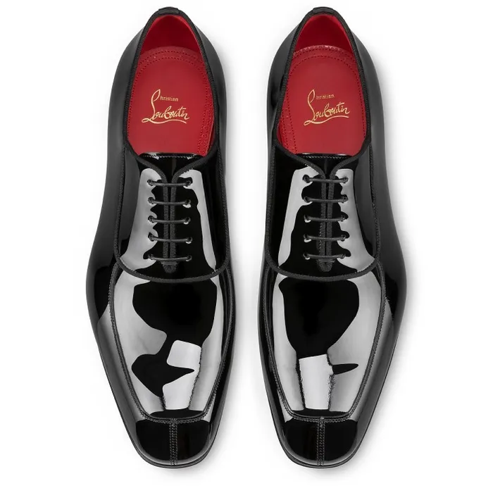 Men Lafitte Oxford 8211 Patent Calf Leather 8211 Black Christian Louboutin Buckles and Laceups