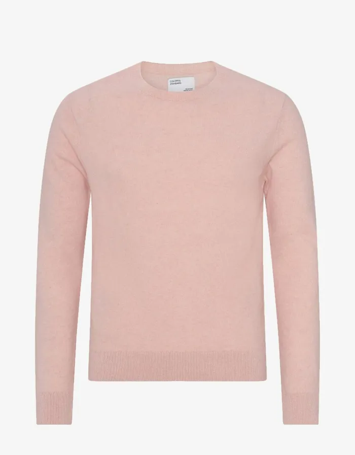 Men Light Merino Wool Crew Faded Pink Colorful Standard Knit Sweaters