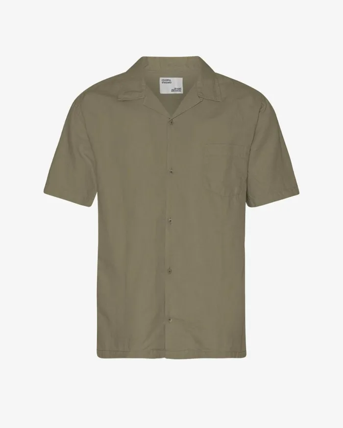 Men Linen Short Sleeved Shirt Dusty Olive Colorful Standard Shirts