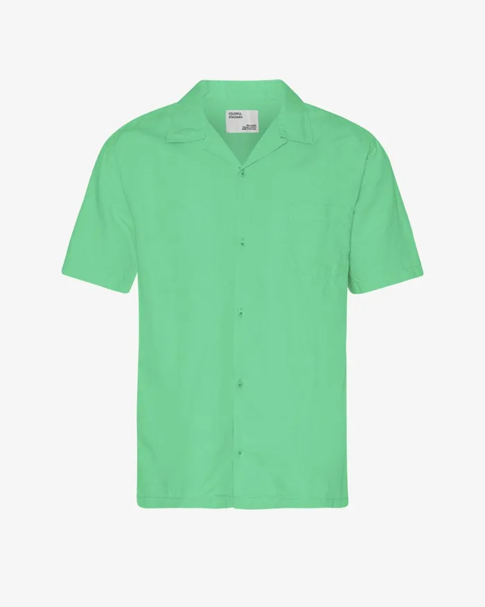 Men Linen Short Sleeved Shirt Spring Green Colorful Standard Shirts