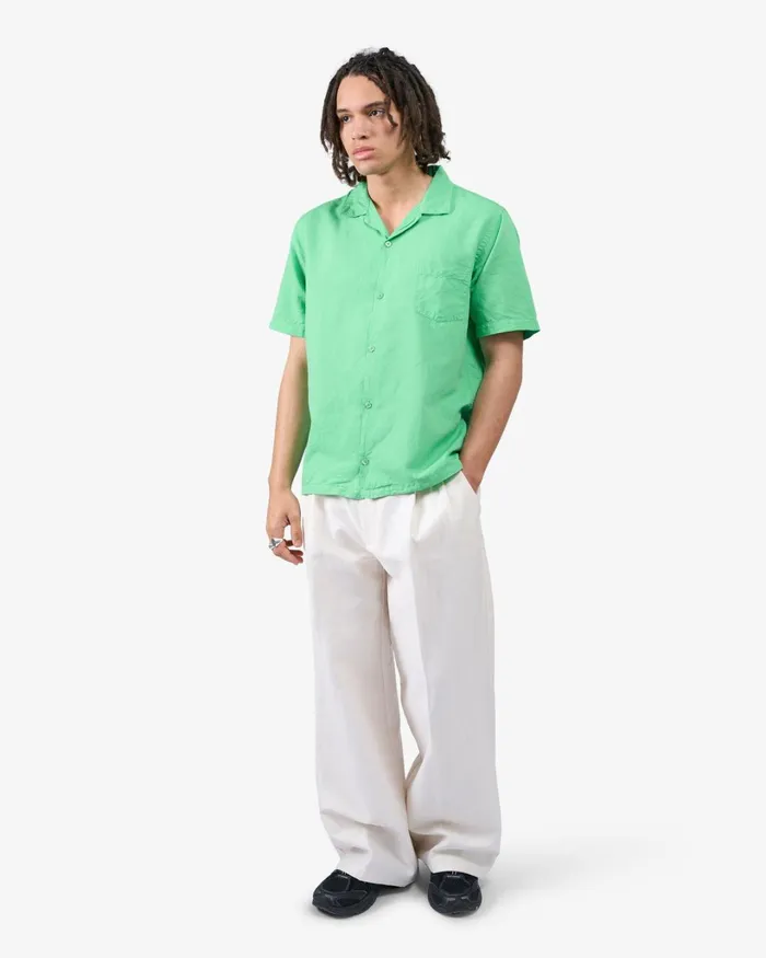 Men Linen Short Sleeved Shirt Spring Green Colorful Standard Shirts