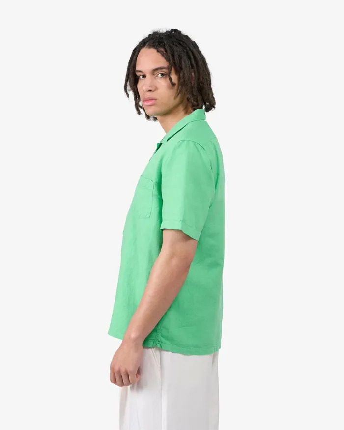 Men Linen Short Sleeved Shirt Spring Green Colorful Standard Shirts