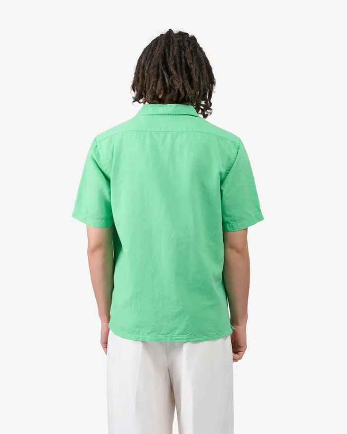 Men Linen Short Sleeved Shirt Spring Green Colorful Standard Shirts