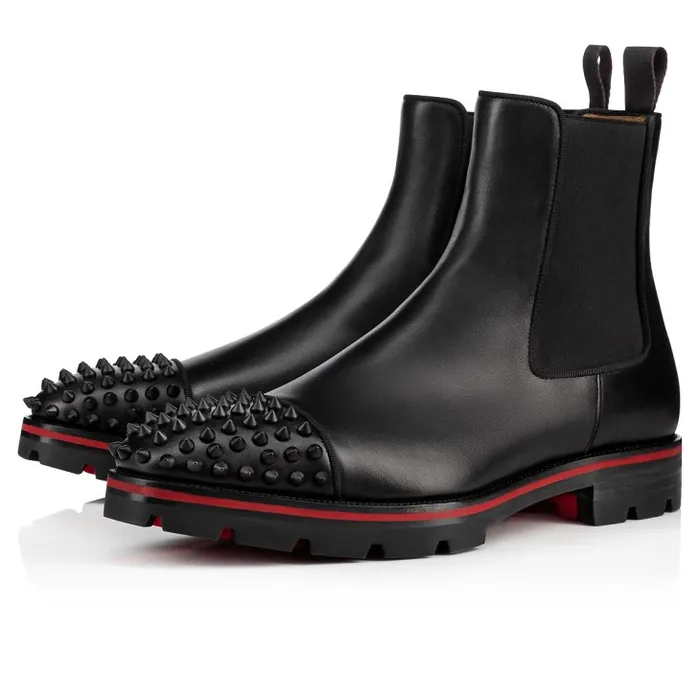 Men Melon Spikes Boots 8211 Calf Leather 8211 Black Christian Louboutin Boots