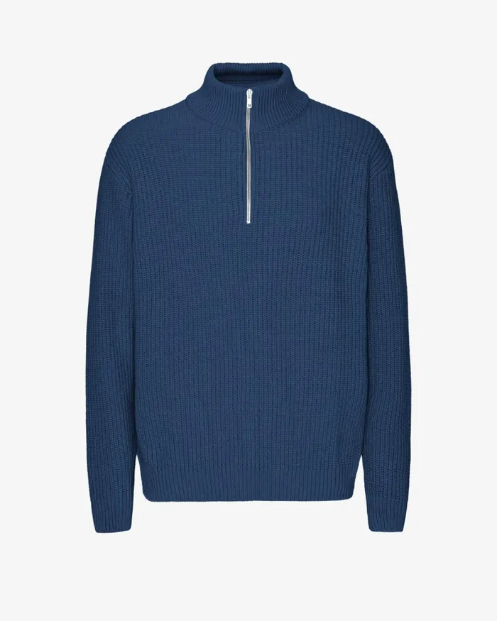 Men Merino Quarter Zip Marine Blue Colorful Standard Knit Sweaters