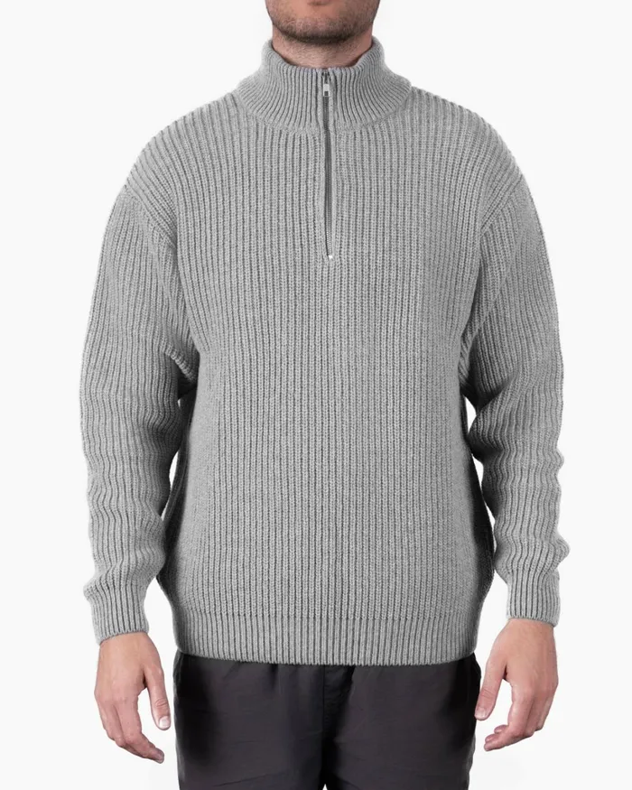 Men Merino Quarter Zip Marine Blue Colorful Standard Knit Sweaters
