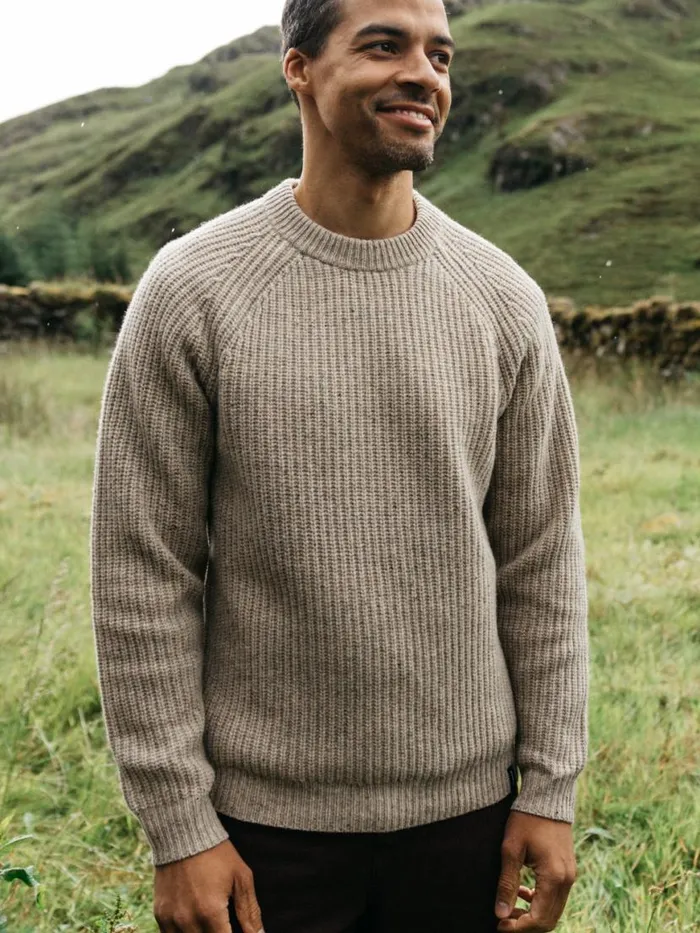 Men Mora Knit Jumper Oatmeal Finisterre Knitwear