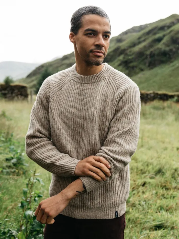 Men Mora Knit Jumper Oatmeal Finisterre Knitwear