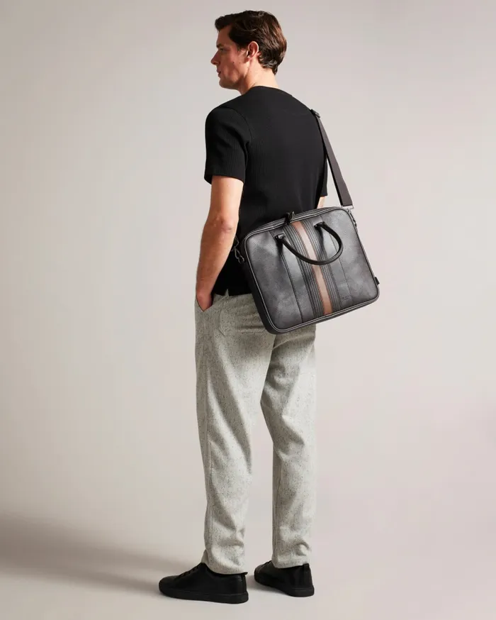 Men NEVVER 8211 Striped PU Document Bag Brownchocolate Ted Baker Work Bags
