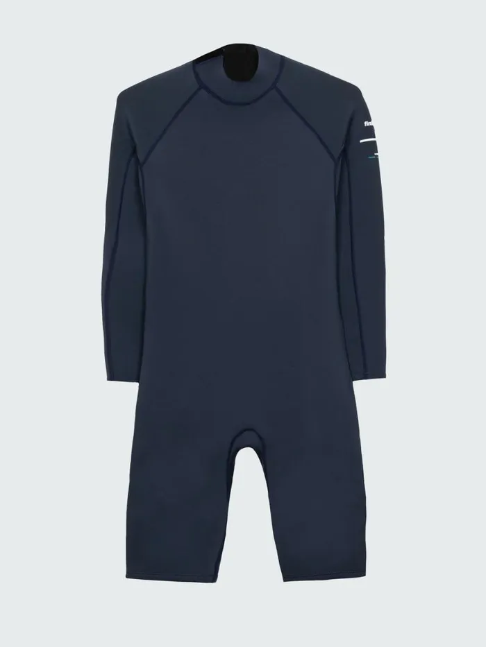 Men Nieuwland 2mm Yulex Back Zip Long Sleeve Shorty Wetsuit Dark Ozone Finisterre Wetsuits