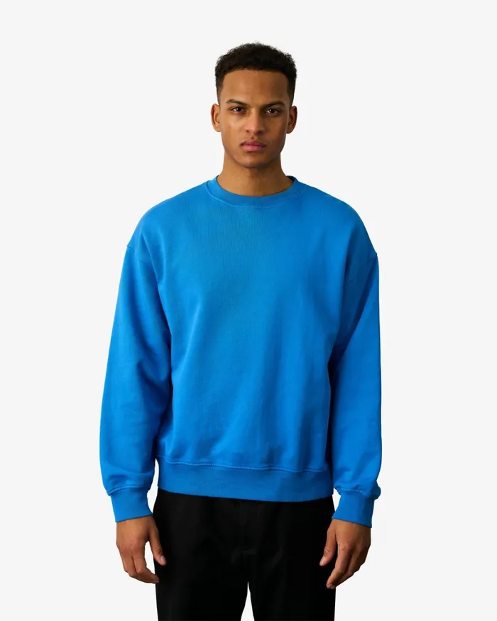 Men Organic Oversized Crew Pacific Blue Colorful Standard Crewneck Sweatshirts