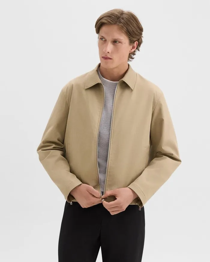 Men Outerwear Theory Blouson Zip Jacket In Stretch Cotton Twill Khaki