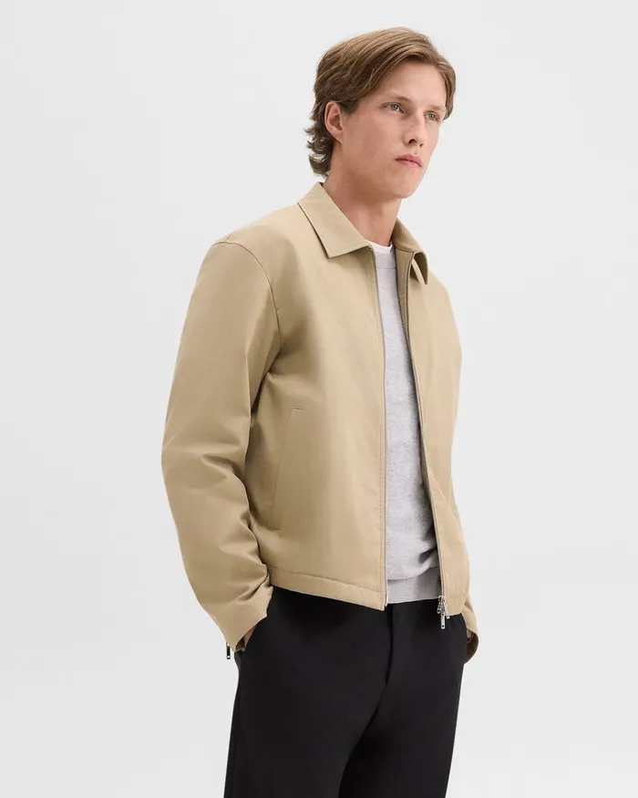 Men Outerwear Theory Blouson Zip Jacket In Stretch Cotton Twill Khaki