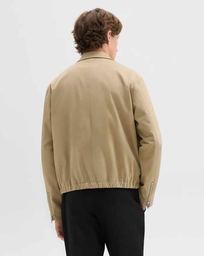 Men Outerwear Theory Blouson Zip Jacket In Stretch Cotton Twill Khaki
