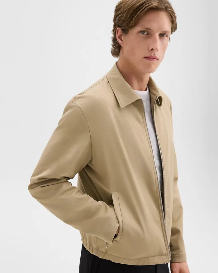 Men Outerwear Theory Blouson Zip Jacket In Stretch Cotton Twill Khaki
