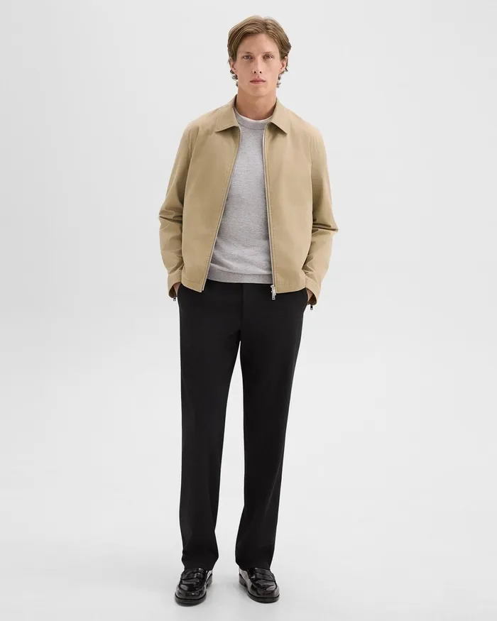 Men Outerwear Theory Blouson Zip Jacket In Stretch Cotton Twill Khaki