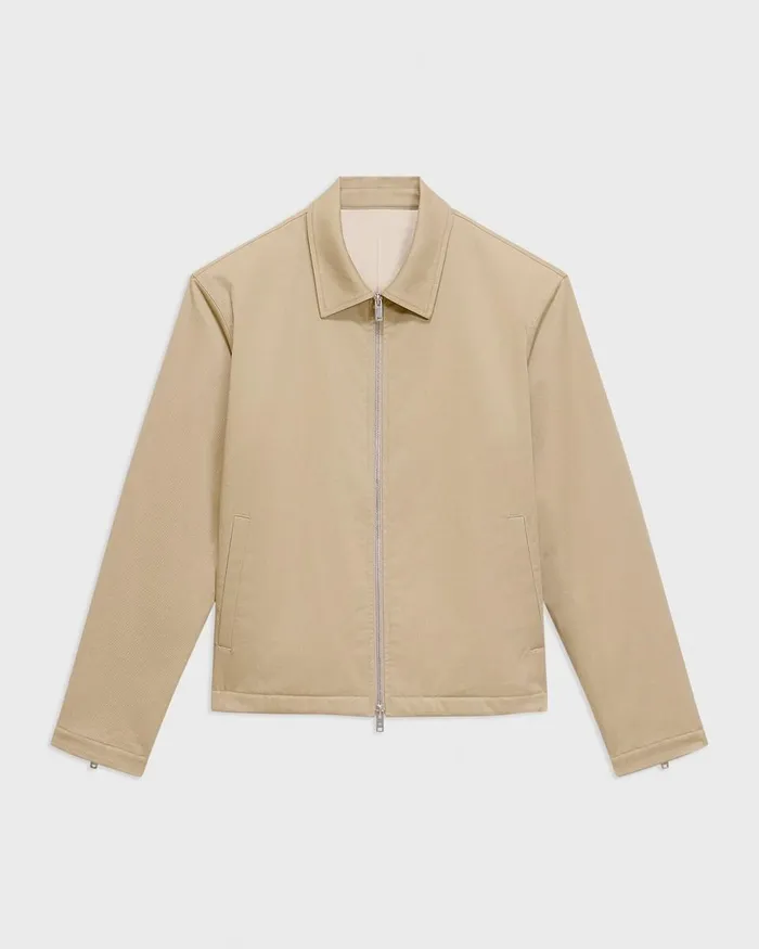 Men Outerwear Theory Blouson Zip Jacket In Stretch Cotton Twill Khaki