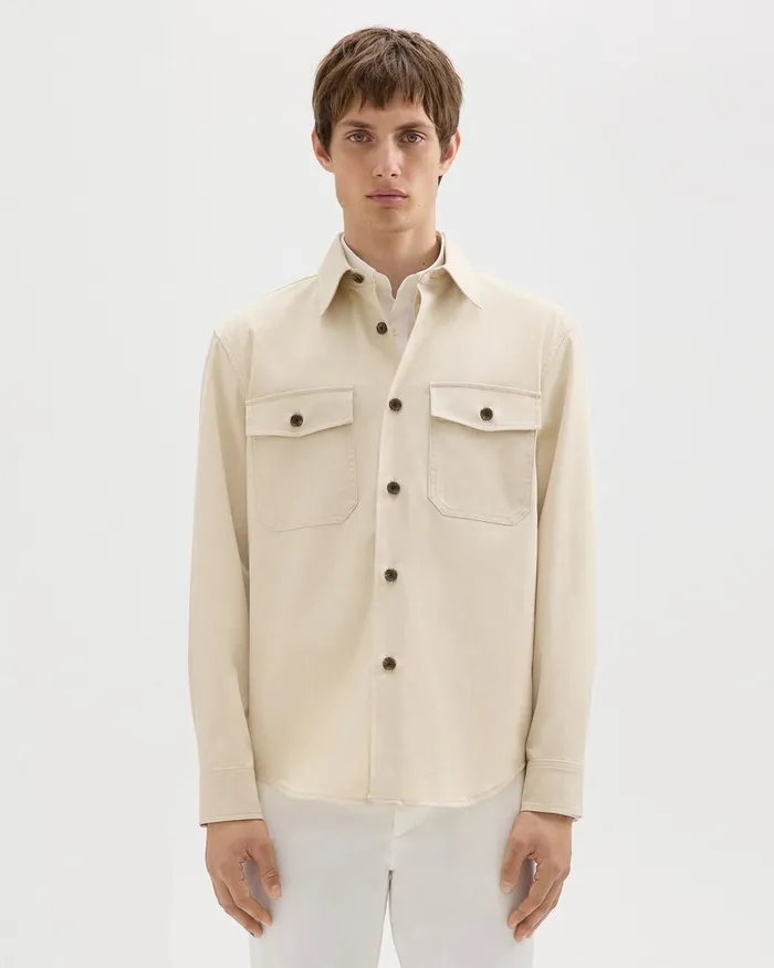 Men Outerwear Theory Garvin Shirt Jacket In Organic Cotton New Sand