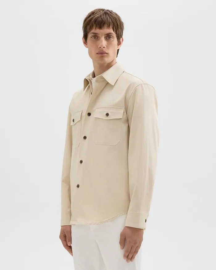 Men Outerwear Theory Garvin Shirt Jacket In Organic Cotton New Sand