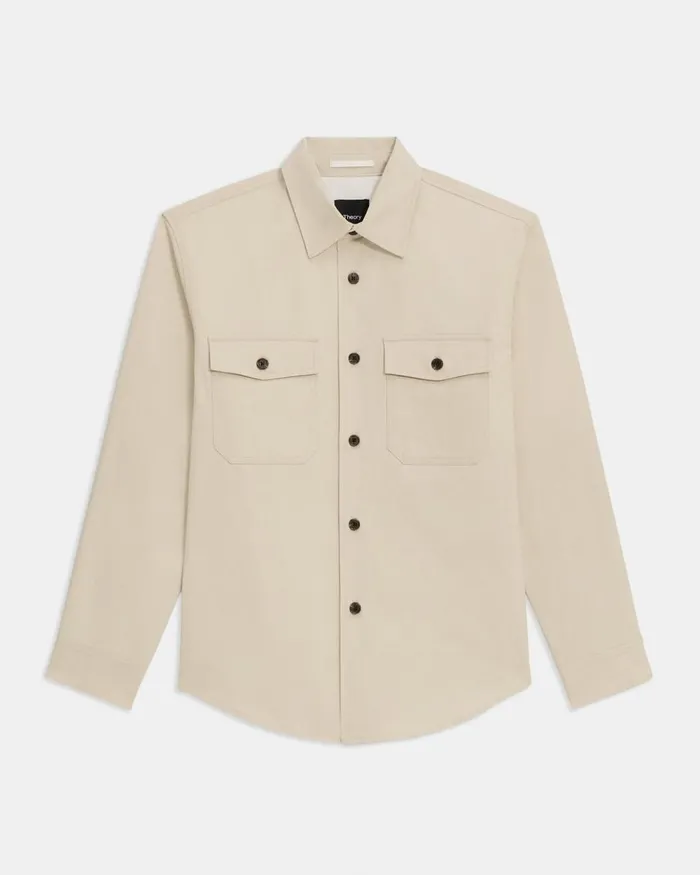 Men Outerwear Theory Garvin Shirt Jacket In Organic Cotton New Sand