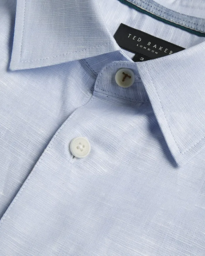 Men PALOMAS 8211 Short Sleeve Linen Cotton Shirt Blue Ted Baker Shirts Men PALOMAS 8211 Short Sleeve Linen Cotton Shirt Blue Ted Baker Shirts