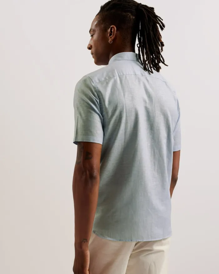 Men PALOMAS 8211 Short Sleeve Linen Cotton Shirt Blue Ted Baker Shirts Men PALOMAS 8211 Short Sleeve Linen Cotton Shirt Blue Ted Baker Shirts