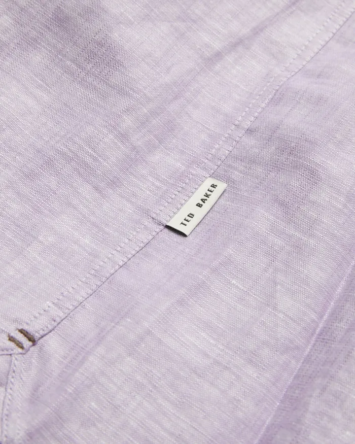 Men PALOMAS 8211 Short Sleeve Linen Cotton Shirt Purple Ted Baker Shirts