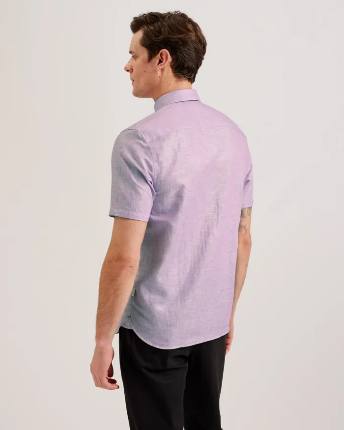 Men PALOMAS 8211 Short Sleeve Linen Cotton Shirt Purple Ted Baker Shirts
