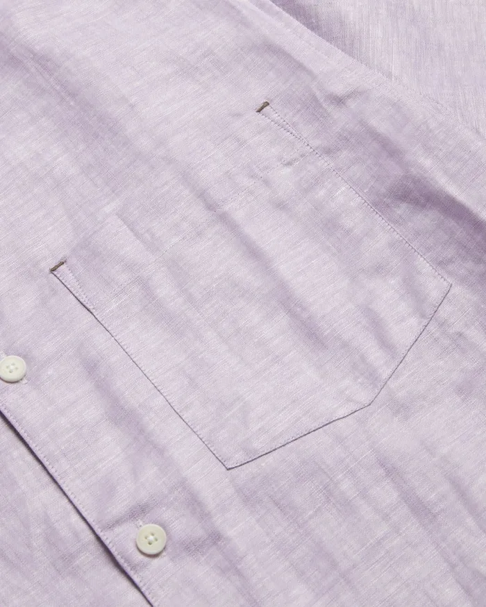 Men PALOMAS 8211 Short Sleeve Linen Cotton Shirt Purple Ted Baker Shirts