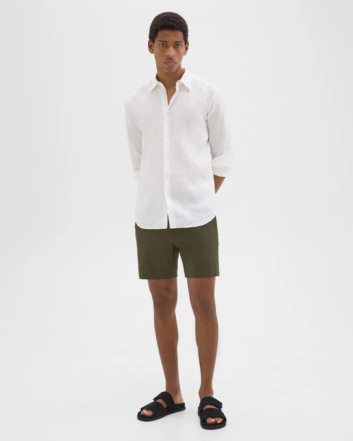 Men Pants Theory Curtis 7quot Drawstring Short In Good Linen Dark Olive