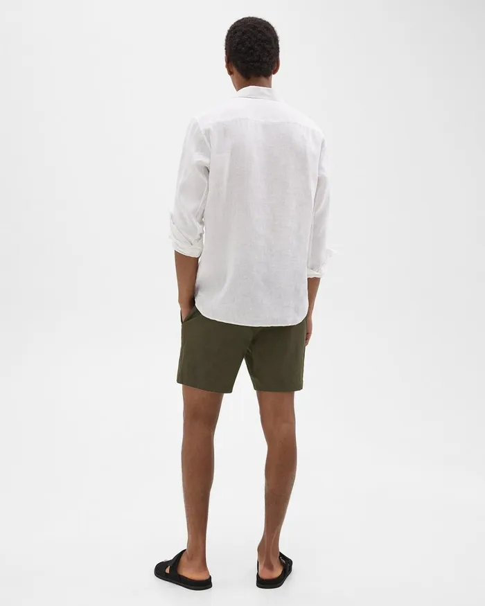 Men Pants Theory Curtis 7quot Drawstring Short In Good Linen Dark Olive