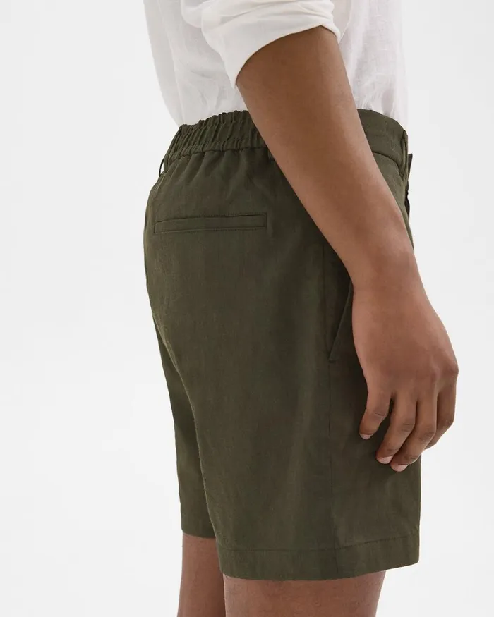 Men Pants Theory Curtis 7quot Drawstring Short In Good Linen Dark Olive