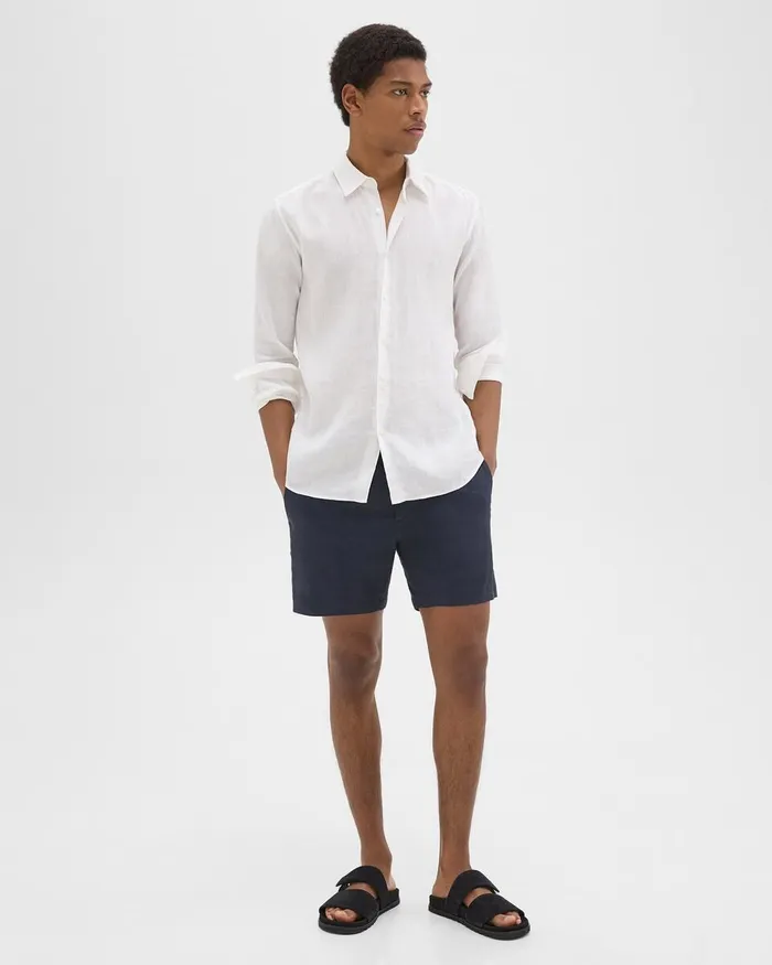 Men Pants Theory Curtis 7quot Drawstring Short In Good Linen Space